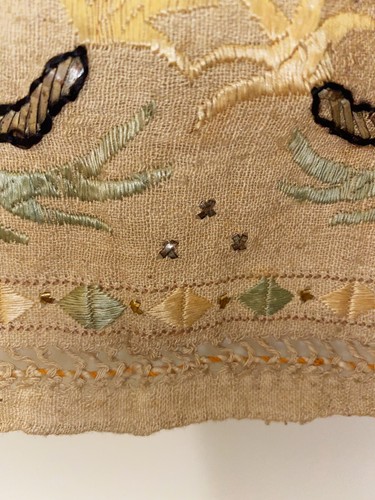 Antique Turkish Textile With Metal Woven Into Fabric 16.5” X 32” - Picture 7 of 11