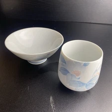 Vintage China Japanese Tea/Saki Cup & Rice Bowl - Signed MINO YAKI
