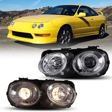 Chrome Headlights For 1998-2001 Acura Integra Halo Projector Headlamps Clear Len