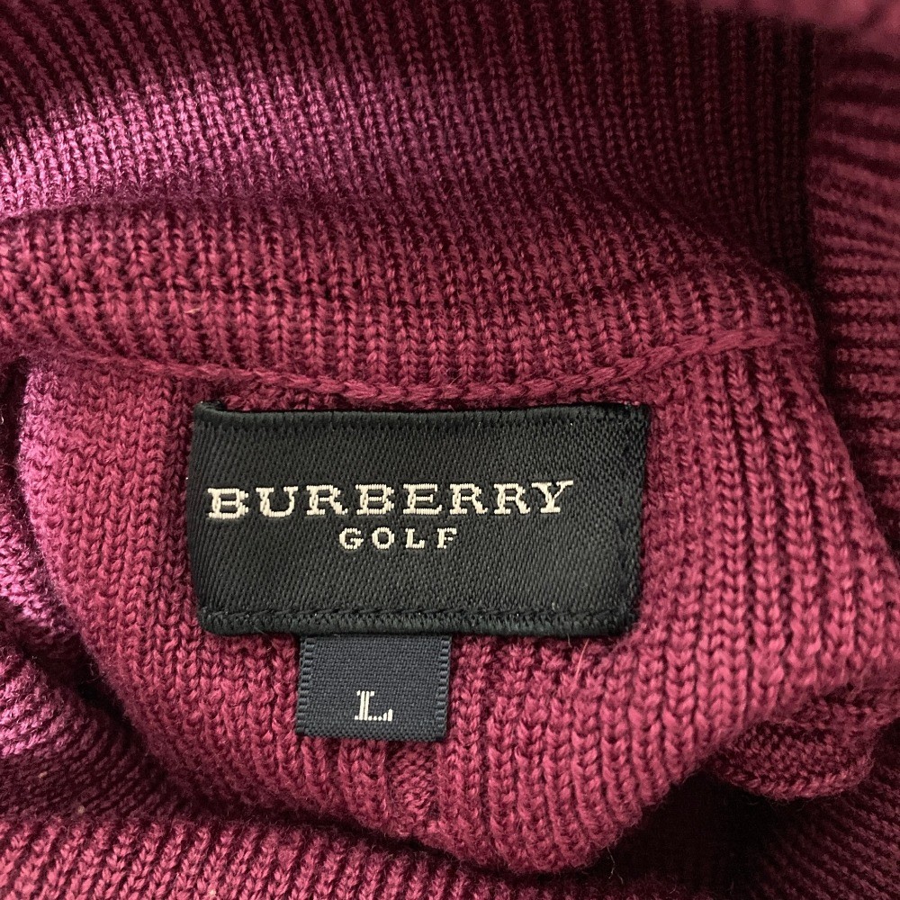 BURBERRY GOLF Turtleneck Cable Knit Sweater, Size L, Purple Women