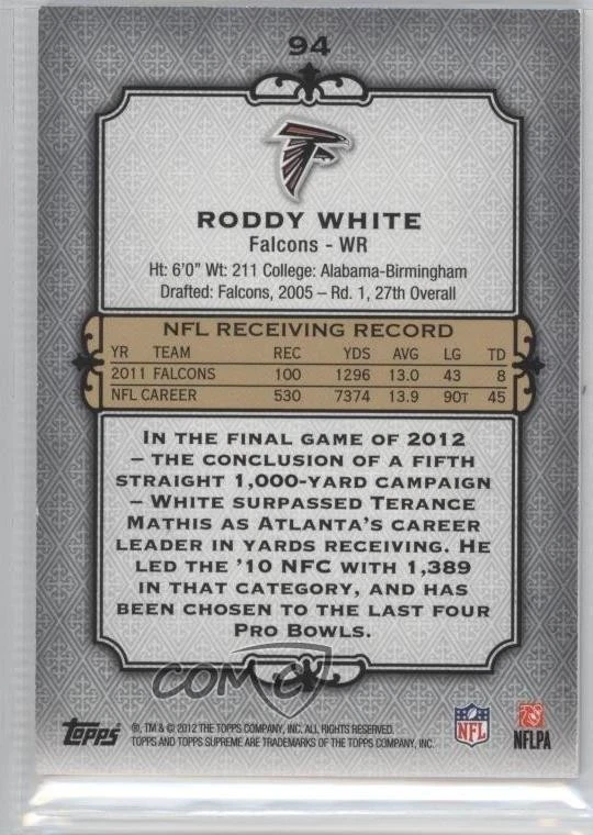 2012 Topps Supreme /462 Roddy White #94 - Image 2 of 2