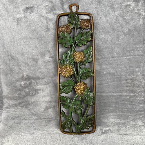 Vintage Mid West Cast Metal Wall Plaques Dogwood & Mums Wall Decor Hand Painted - Picture 3 of 16