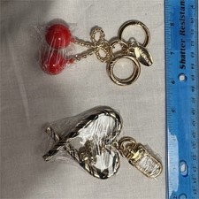 Gold Tone Cherry  Heart Key Chain Keyring Set, Striped, 4 in, Women  s