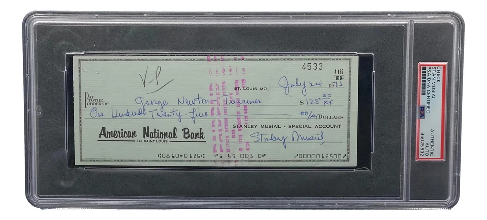 Stan Musial St. Louis Cardinals Signed Bank Check PSA/DNA 85025592 - Image 4 of 4