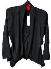 Ninexis Black Draped Open Front Jacket Women s M Waterfall Hem Cinched Waist