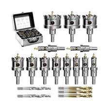 21-Piece TCT Carbide Hole Saw Kit for Metal (1/2" to 2-1/8") - Heavy Duty Hol...