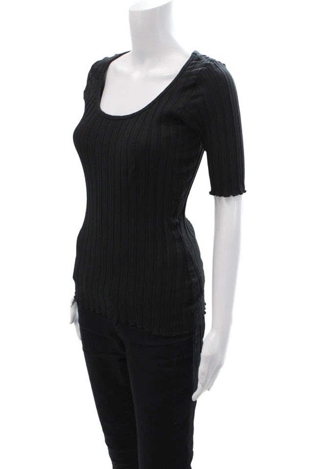 Camiseta básica a rayas negra Simon Miller para mujer cuello redondo manga corta talla XS Foto 2 de 4