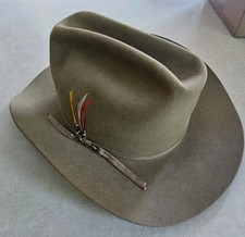 Vintage John B Stetson 3X Beaver XXX Stetson Cowboy Hat Beige w/Feather Sz:7 1/8
