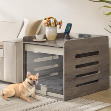 Modern Dog Crate Furniture with Charging Station, Medium Kennel Indoor with Flip