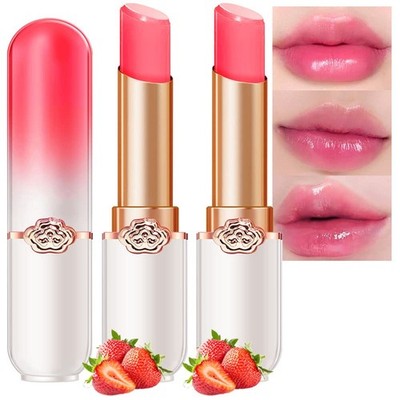 evpct 2Pcs Strawberry Tinted Lip Balms PH Lip Color Changing Lipstick Balm St...