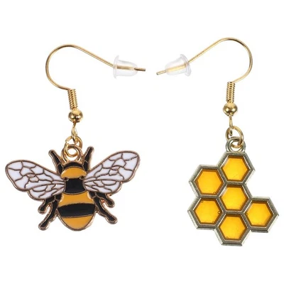 1 Paire Boucles D'oreilles Abeille En Nid D'abeille Boucles D'oreilles De Mode - Photo 1/4