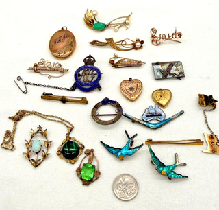 Lot Vintage Brooch Pendant Includes Sterling Silver Enamel Gold Filled As Is