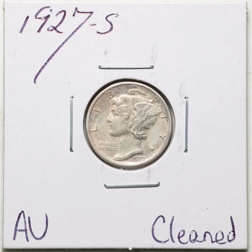 1927-S 10C Mercury Winged Liberty Silver Dime with AU Detail #6257