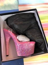 Pleaser 7" Flamenco Rosa Confeti Ajustable Transparente Correa al Tobillo Zapatos Talla 7 NUEVO