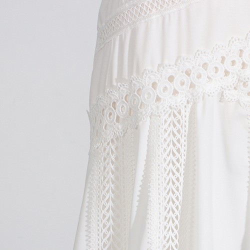 Maxi vestido sin mangas con volantes huecos con cuello de encaje de moda para mujer - Imagen 18 de 25