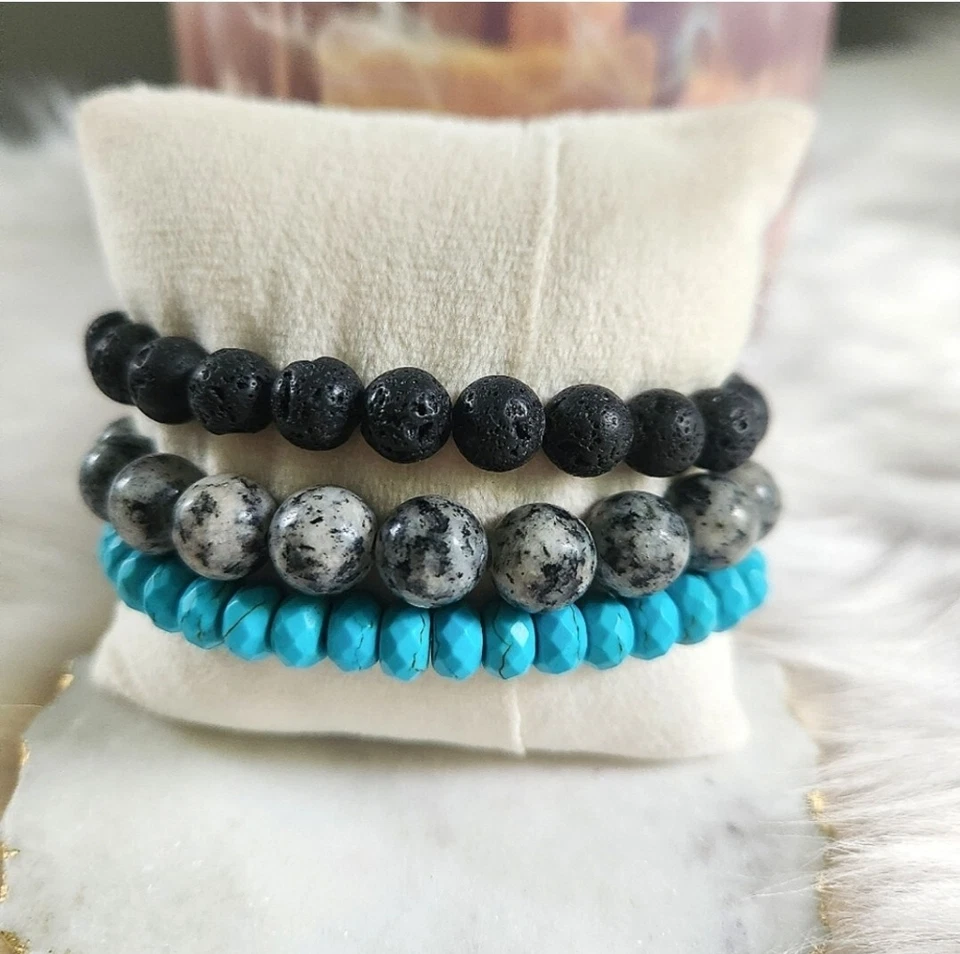 NWT Ryze Natural Lava Stone, Druzy, Larvikite, & Turquoise Bead Staxx Bracelets - Image 4 of 4
