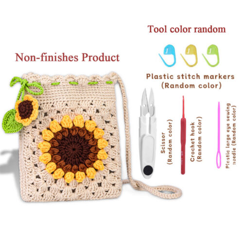Kit de ganchillo bolsa de teléfono girasol hágalo usted mismo kit de inicio de ganchillo artesanal para adultos Reino Unido - Imagen 9 de 15
