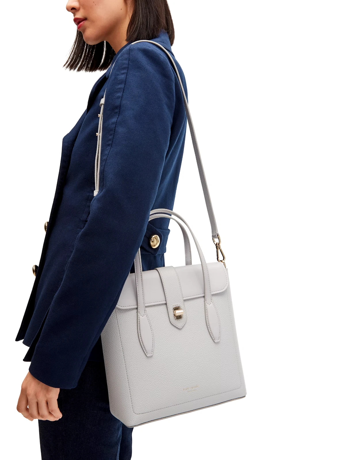 Nuova borsa Kate Spade Essential Medium North South pelle ciottoli luna polvere