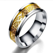 Titanium Mens/Women Finger Ring Dragon Celtic Gold Silver Black Fashion Gift UK
