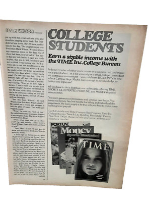 1977 College Students Earn Income Time Original Print ad 70s