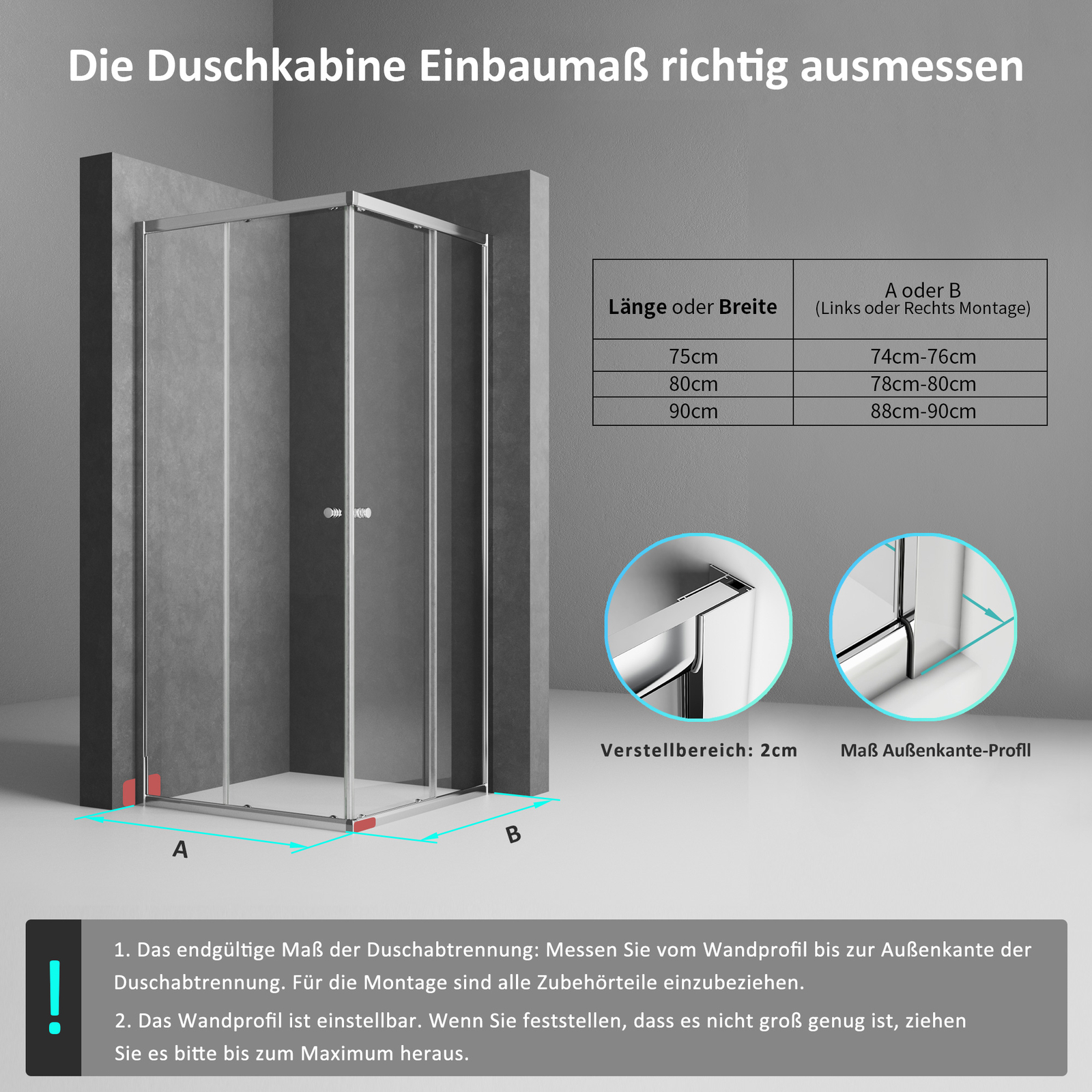 Eckduschkabine Mit Schiebetür Aus ESG-Sicherheitsglas – 200 Cm Hoch, Verstellbar