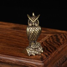 Pure Brass Owl Key Chain Ring Pendant Animal Bird Figurine Hanging Jewelry Gift