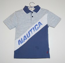 NWT Nautica Little Boys Indigo Blue Heather Big Logo SS Polo Shirt sz 4