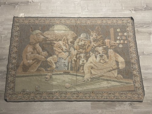 Tappeto da parete tema biliardo cani che giocano biliardo arazzo vintage 39x57 - Foto 8 di 8