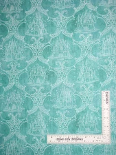 Girl Royal Pincess Castle Aqua Cotton Fabric Quilting Treasures 24518-Q By Yard