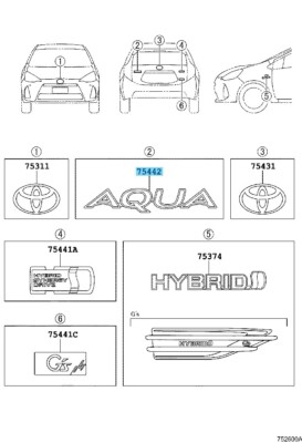 TOYOTA AQUA NHP10 Genuine Luggage Compartment Door Name Plate No.2