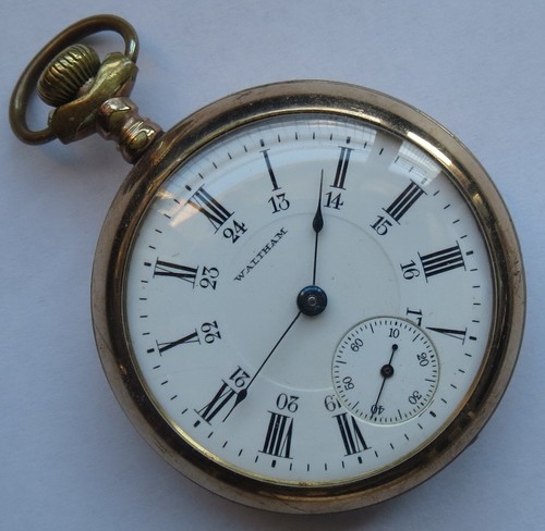 Waltham pocket watch open face gold filled case enamel dial running condition - Picture 1 of 12