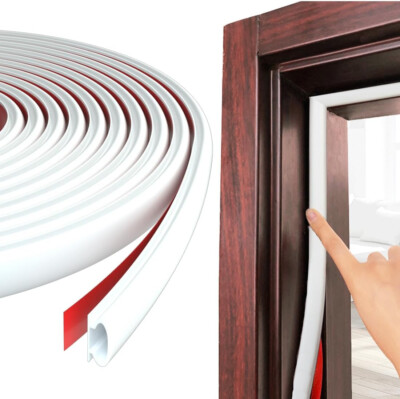 50 FT D-Shape Door Seal Strip Self-Adhesive Soundproof Weather Stripping White