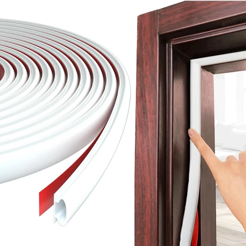 19.7FT D-Shape Door Seal Strip Self-Adhesive Soundproof Weather Stripping White