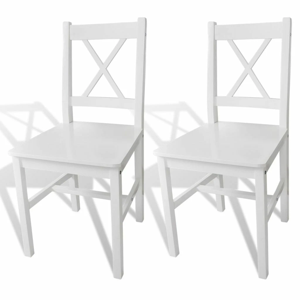 Solid Wood Dining Chairs Set of 2 White Rustic Chairs Kitchen