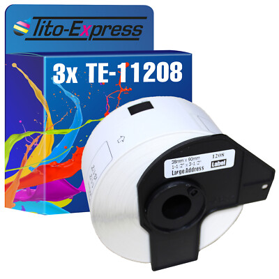 3x Etikett für Brother P-Touch DK-11208 38x90mm QL 1050 QL 1050 N QL 1060 N
