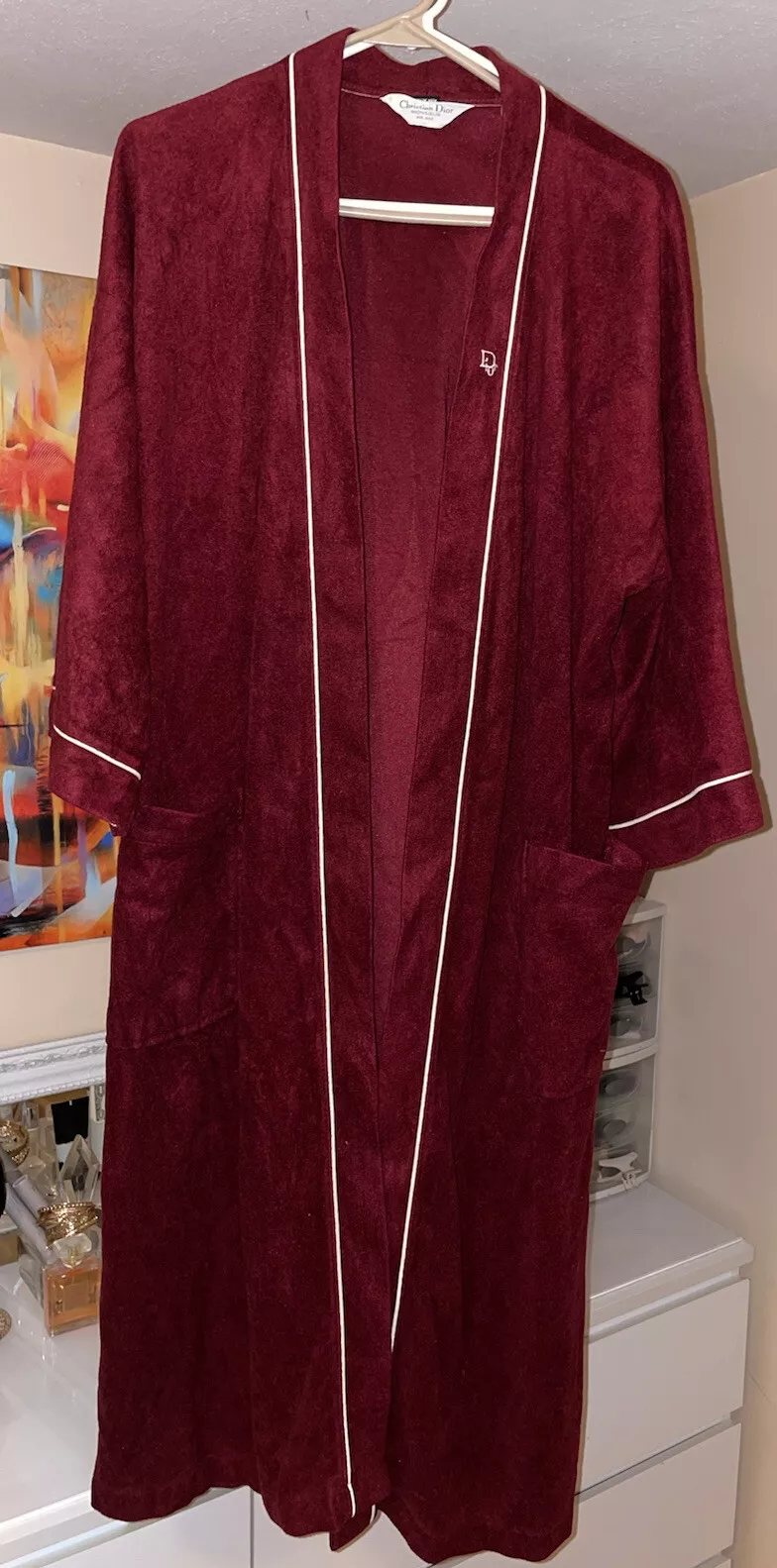 Robe douce vintage Christian Dior Monsieur Bourgogne Terry tuyauterie blanche taille unique
