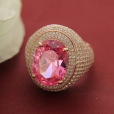 14K Rose Gold Over 7 Ct Oval Cut Lab-Created Sapphire Wedding Halo Ring Size 7.5