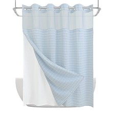 No Hook Shower Curtain Set with Snap-in Detachable Liner and Mesh Top Window,...