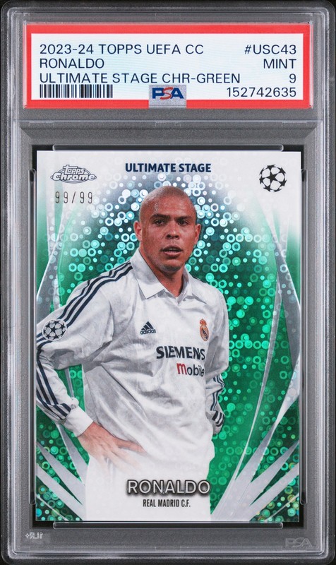 2023-24 TOPPS UEFA CLUB COMPETITIONS ULTIMATE STAGE CHROME RONALDO 99/99 PSA 9