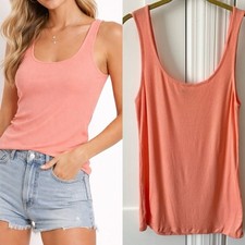 Arden B Y2K Ribbed Scoop Neck Made in USA Tank Top Coral Sz XL