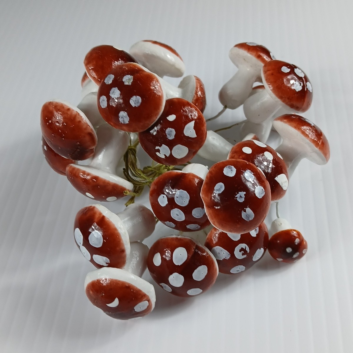 Vintage Blow Mold Mushrooms Wired Brown with White Spots Plastic