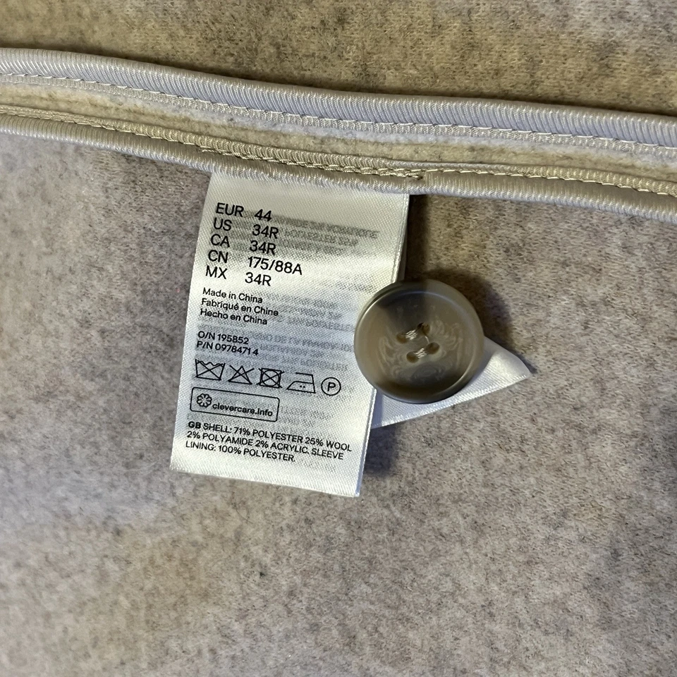 H&m Men’s 34r Overcoat Coat Jacket Felt Long Trench Wool Blend Beige Neutral - Image 4 of 4