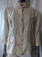 Chicos Off White Linen Jacket Snap Front Zip Pockets 3/4 Sleeves 2/M