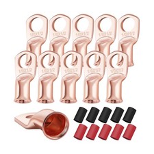 XHF 10PCS 1/0 AWG-1/2 Heavy Duty Battery Lugs with 3:1 Heat Shrink Tubing, Ri...