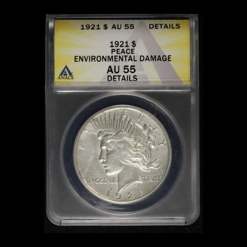 1921 $1 Silver Peace Dollar High Relief ANACS AU55 Details - Free Shipping USA