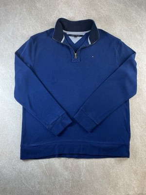 Tommy Hilfiger 1/4 Zip Jumper Blue Cotton Mock Neck Pullover Mens Size XXL