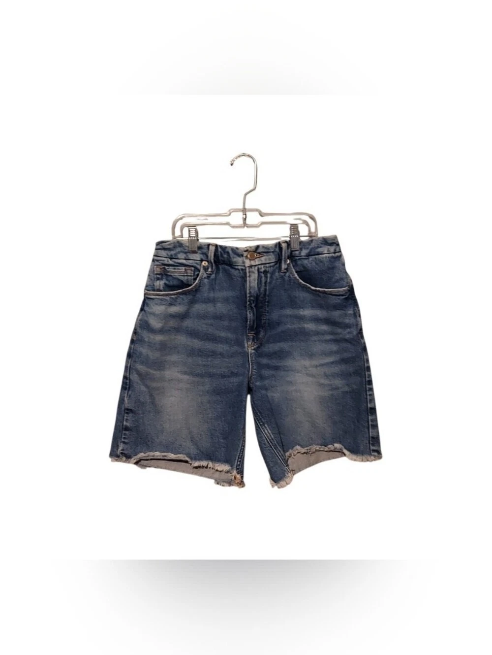 Good American Good Icon Cut Off Denim Shorts 6/28 High Rise 90s Jorts Stretch