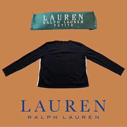 Lauren Ralph Lauren Colorblock Long Sleeve Tee Crew Neck Black White Petite PM - Picture 5 of 10