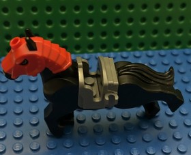 LEGO Black Horse Knight Castle Movable Legs Battle Helmet Armour with Saddle