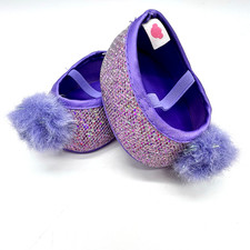 Build A Bear Purple Glitter Faux Fur Tinsel Pom Ball Girl Teddy Shoes Flats Set